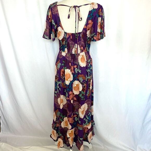 New NWT Band Of The Free Thea Floral Midi Boho Dress Purple Ivory Women’s Medium - Picture 3 of 14